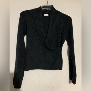 Anthropologie Ett Twa Merino Wool Blend Gray Faux Wrap Sweater